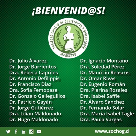 Con mucho gusto anunciamos que, durante el último año, 22 nuevos miembros se unieron a nuestra Sociedad Chilena de Obstetricia y Ginecología para colaborar y seguir trabajando en pos de mejorar la salud de la mujer.